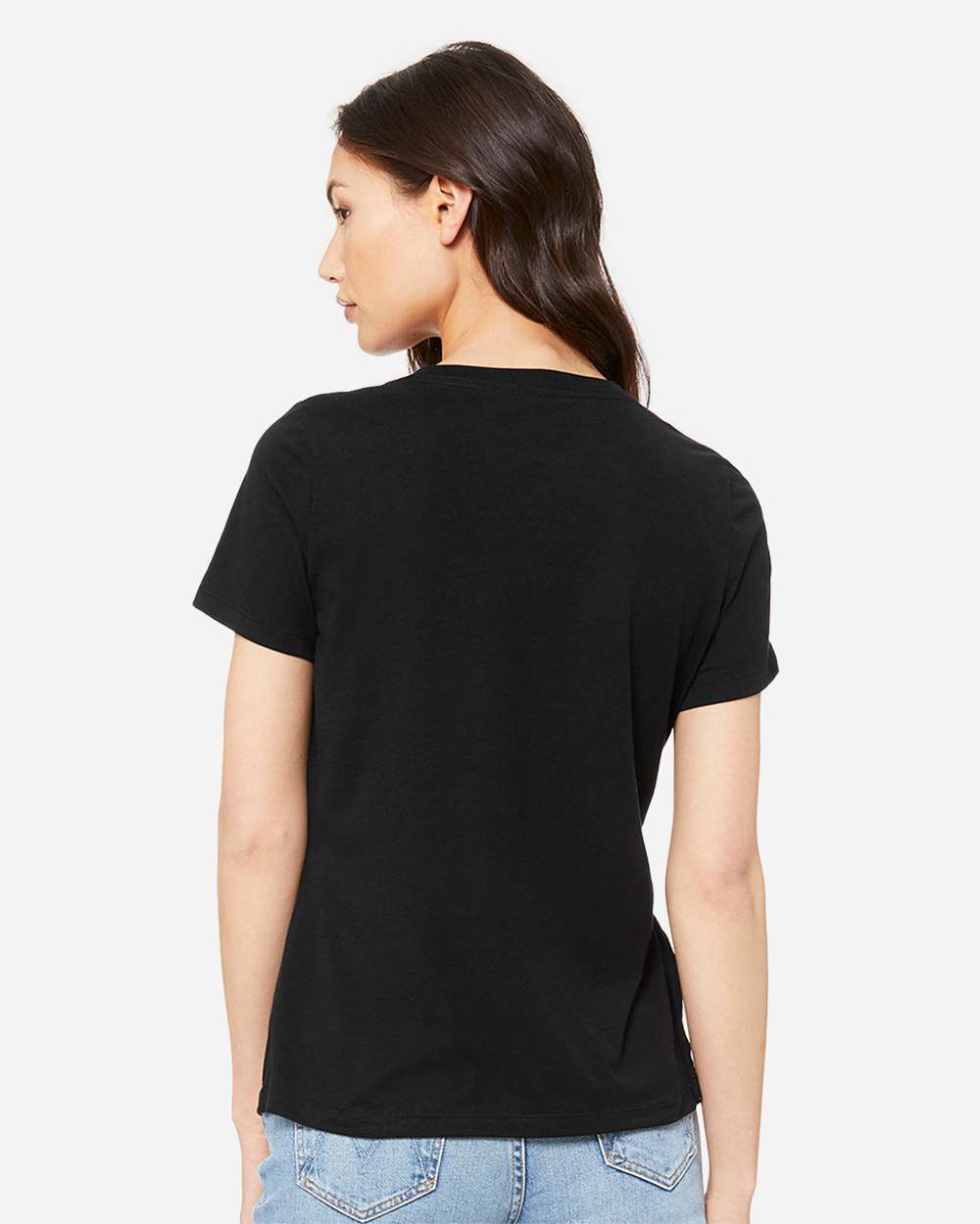 Women's Relaxed Triblend V-Neck Tee - OnModelBack - B81006503 - Solid Black Triblend
