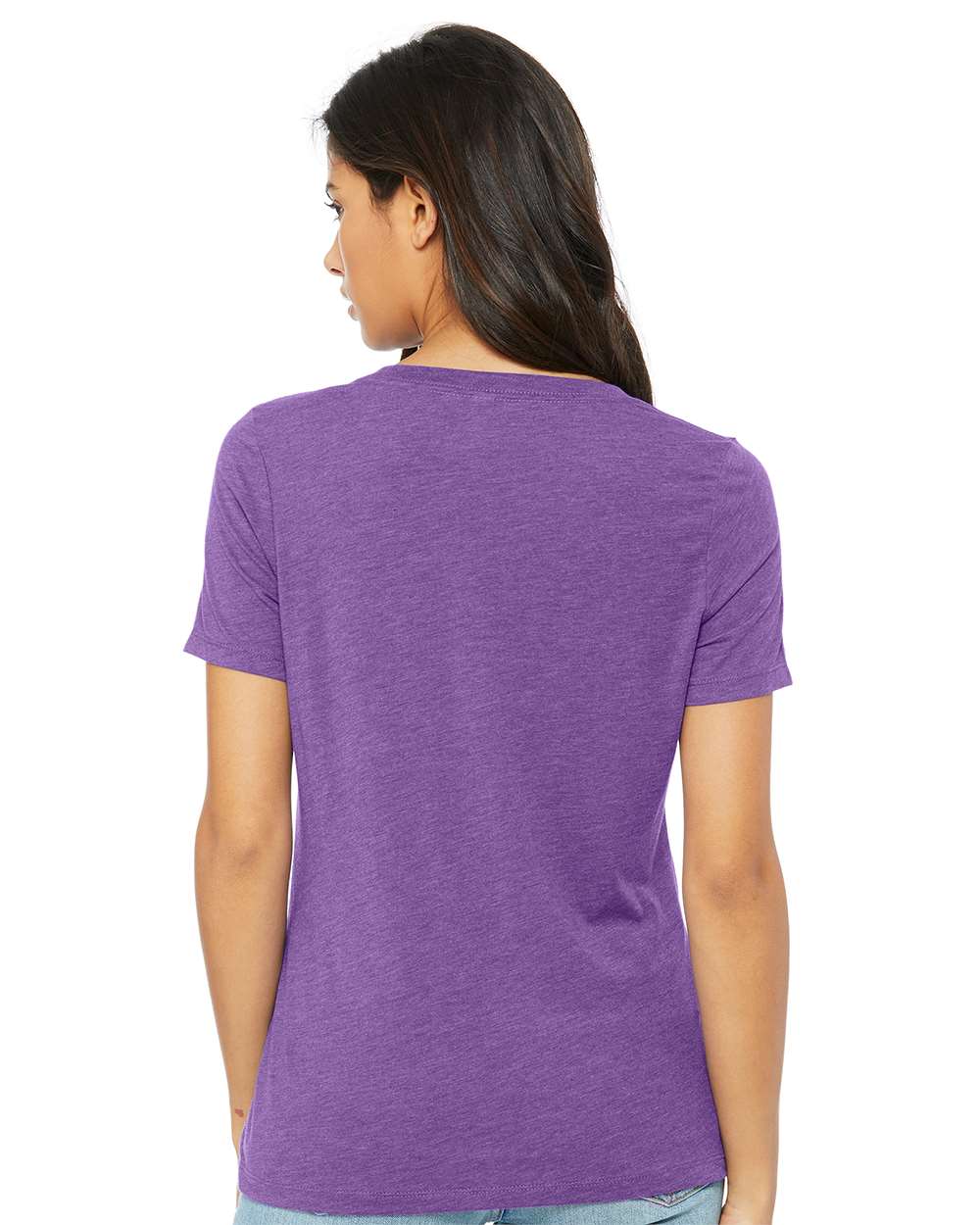 Women's Relaxed Triblend V-Neck Tee - OnModelBack - B81006673 - Purple Triblend