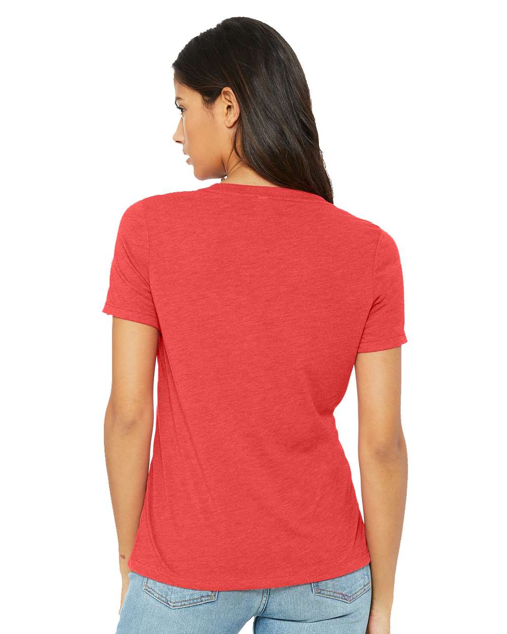 Women's Relaxed Triblend V-Neck Tee - OnModelBack - B81006703 - Red Triblend