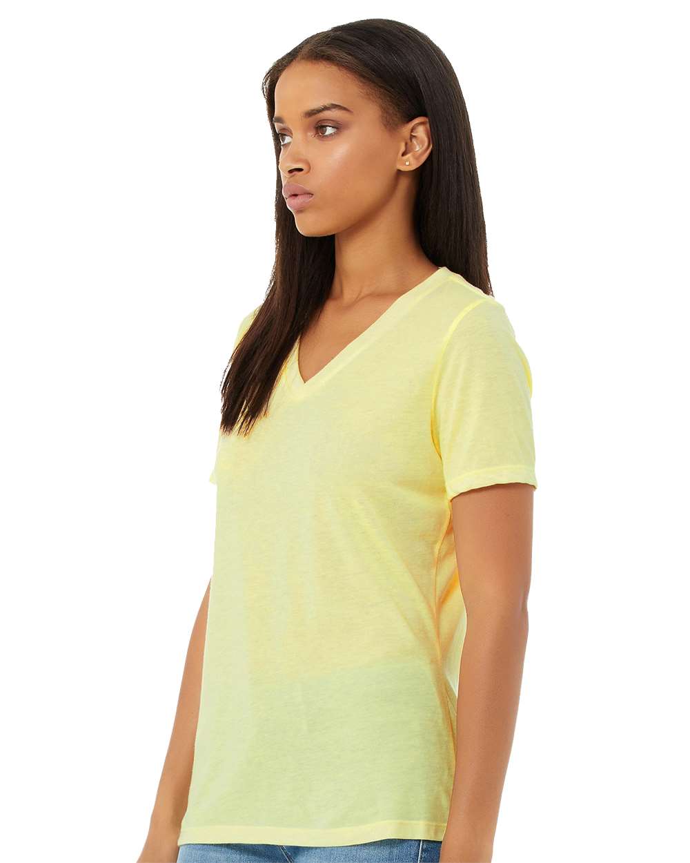 Women's Relaxed Triblend V-Neck Tee - OnModelSide - B81006143 - Pale Yellow Triblend
