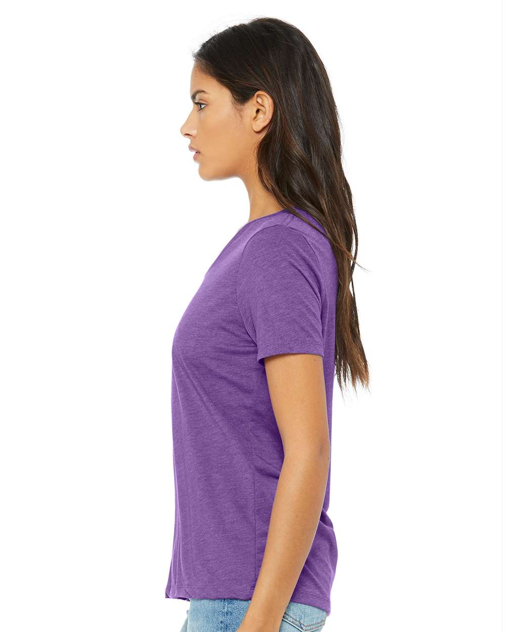 Women's Relaxed Triblend V-Neck Tee - OnModelSide - B81006673 - Purple Triblend