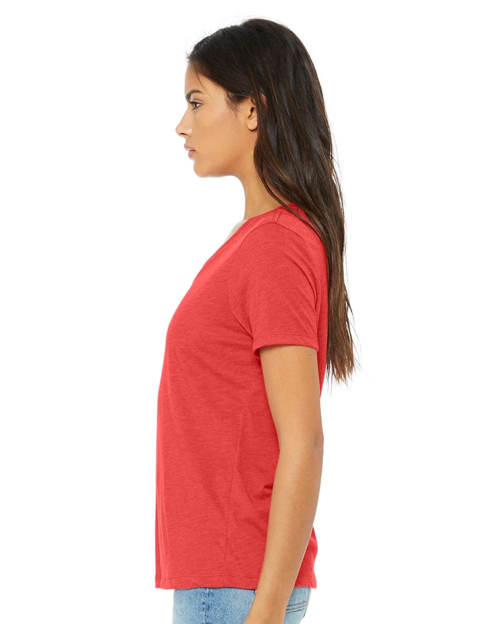 Women's Relaxed Triblend V-Neck Tee - OnModelSide - B81006703 - Red Triblend
