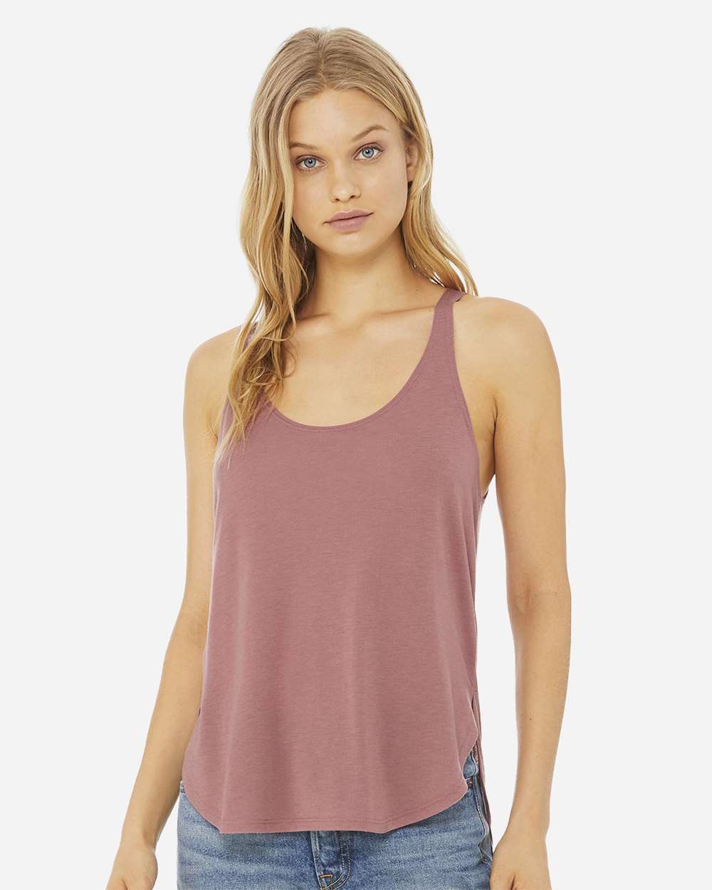 Women's Flowy Tank with Side Slit - OnModelFront - B56806313 - Mauve