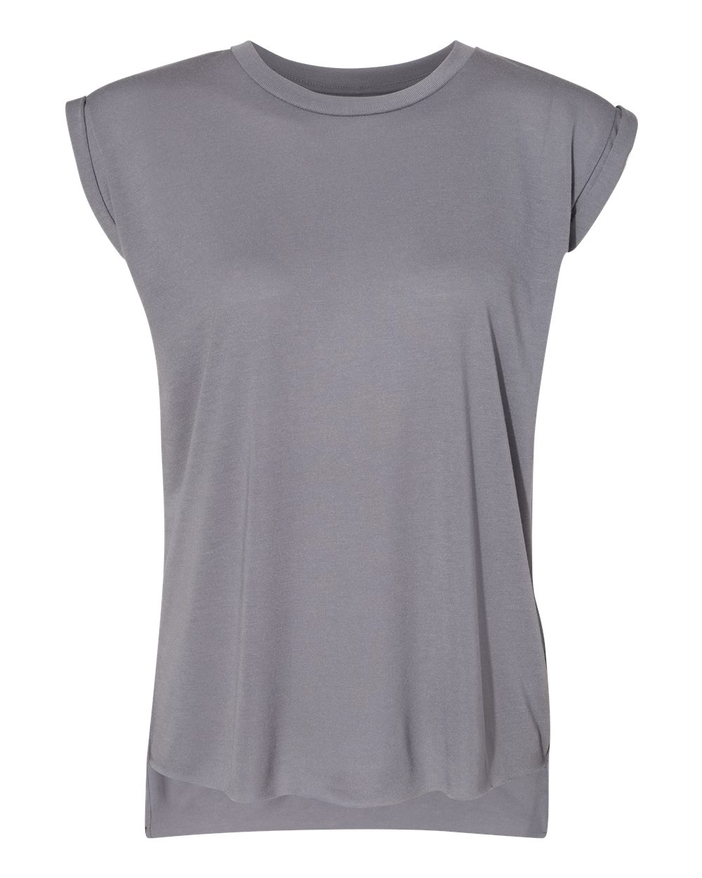 Women’s Flowy Rolled Cuffs Muscle Tee - Front - B11406104 - Storm