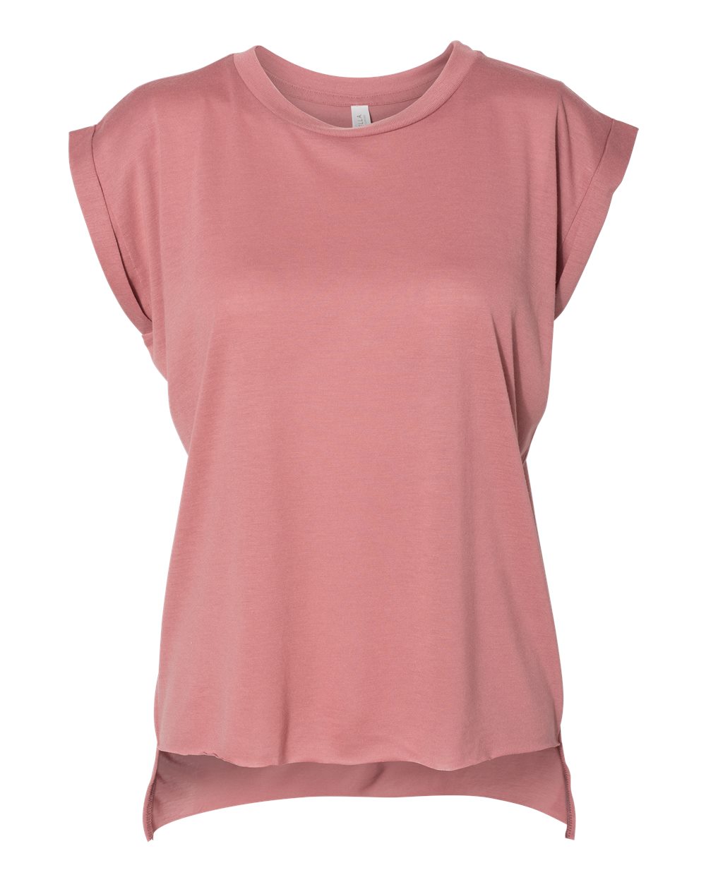 Women’s Flowy Rolled Cuffs Muscle Tee - Front - B11406273 - Mauve