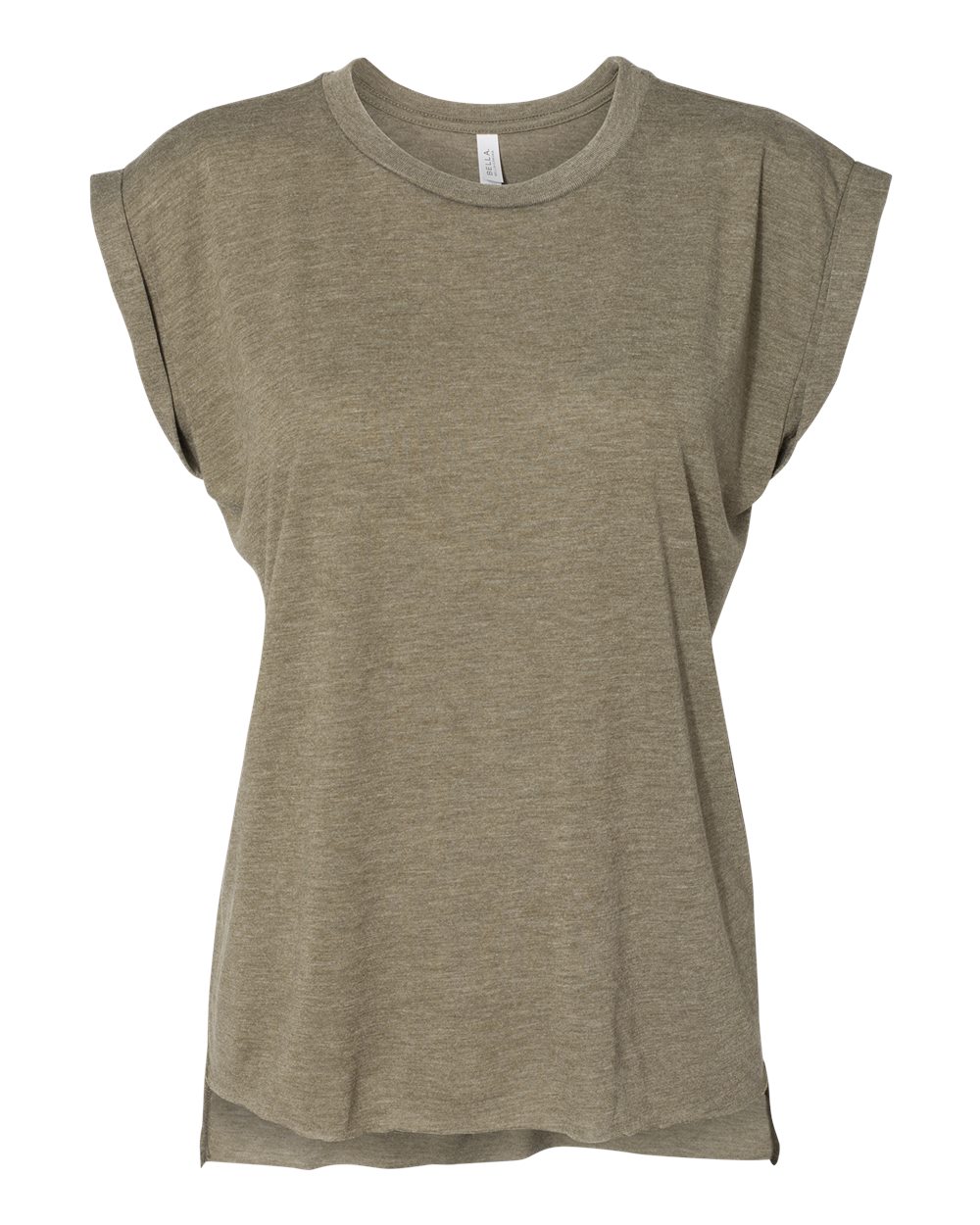 Women’s Flowy Rolled Cuffs Muscle Tee - Front - B11406614 - Heather Olive