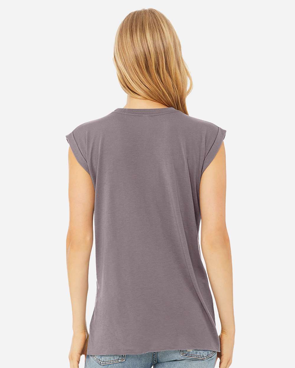 Women’s Flowy Rolled Cuffs Muscle Tee - OnModelBack - B11406104 - Storm