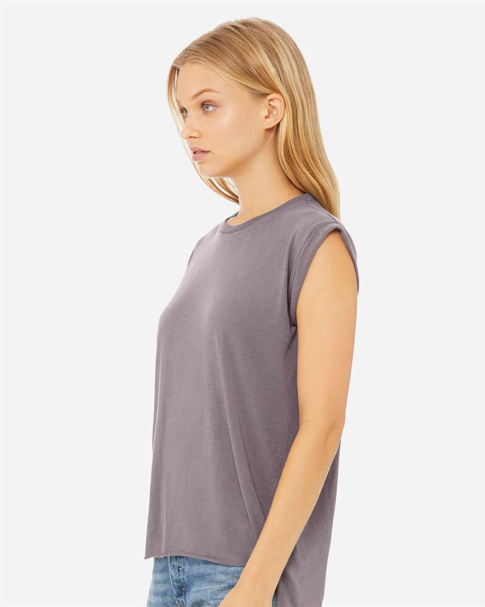 Women’s Flowy Rolled Cuffs Muscle Tee - OnModelSide - B11406104 - Storm
