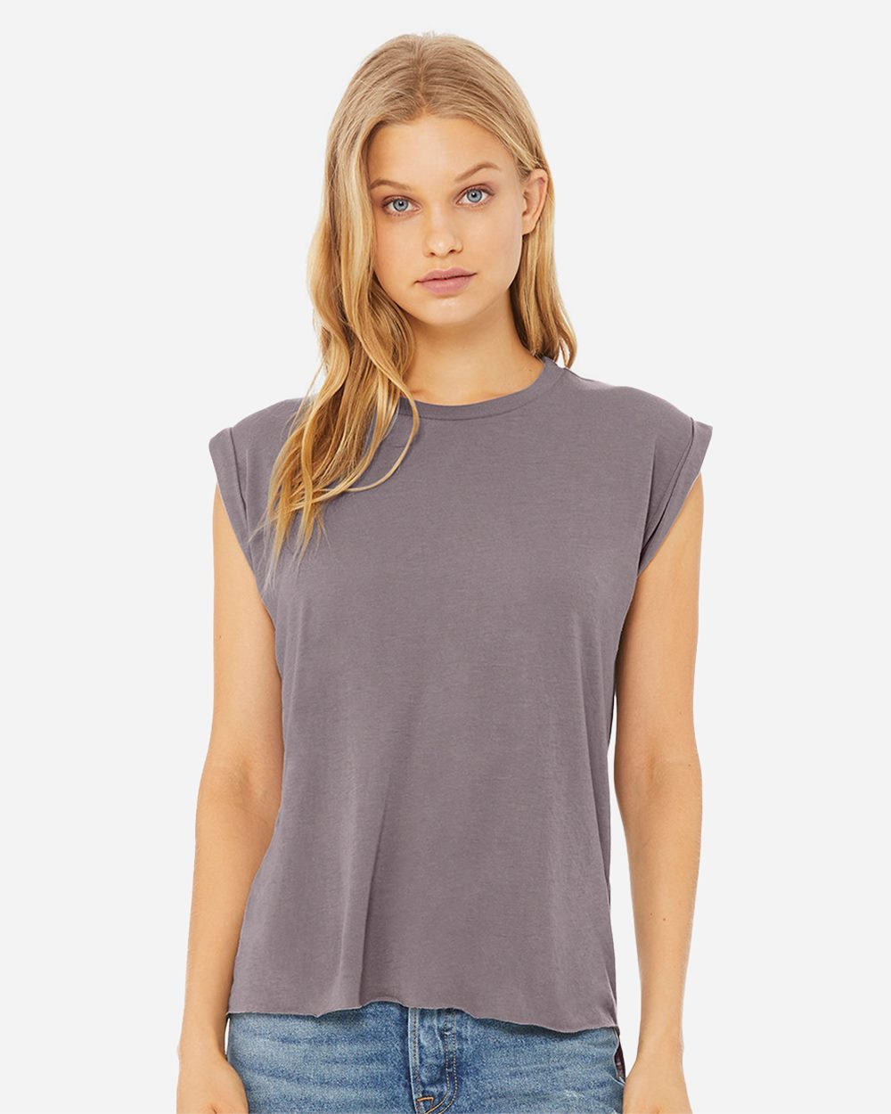 Women’s Flowy Rolled Cuffs Muscle Tee - styleImage