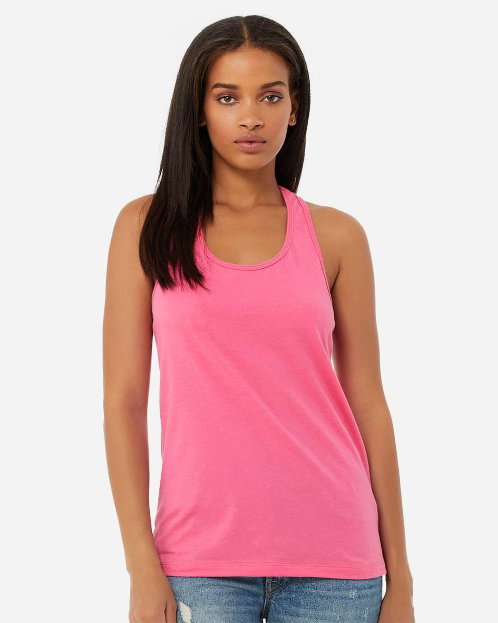 Women's Jersey Racerback Tank - OnModelFront - B33206303 - Charity Pink