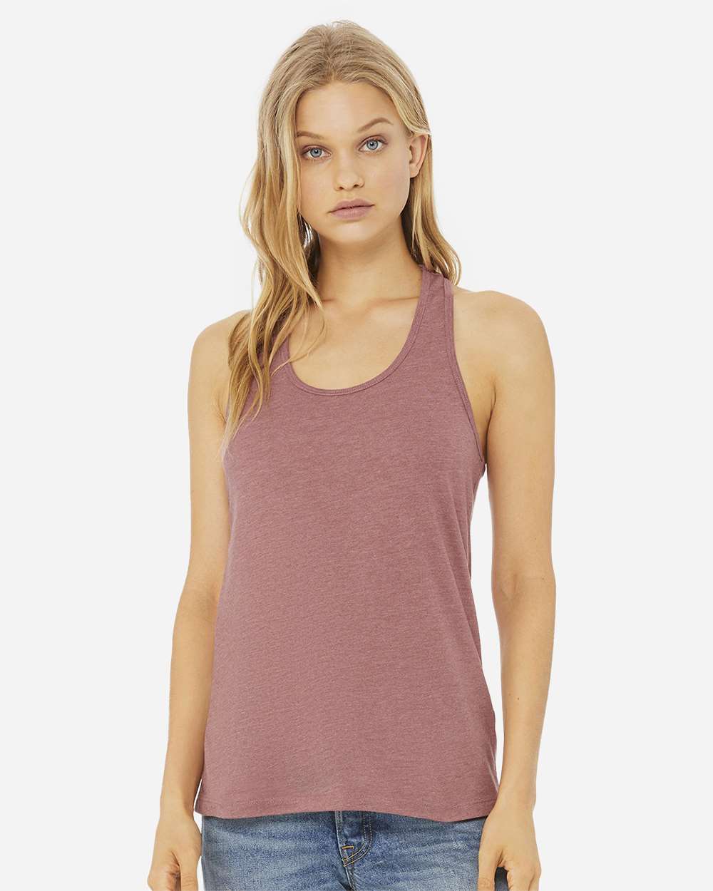 Women's Jersey Racerback Tank - OnModelFront - B33206333 - Heather Mauve