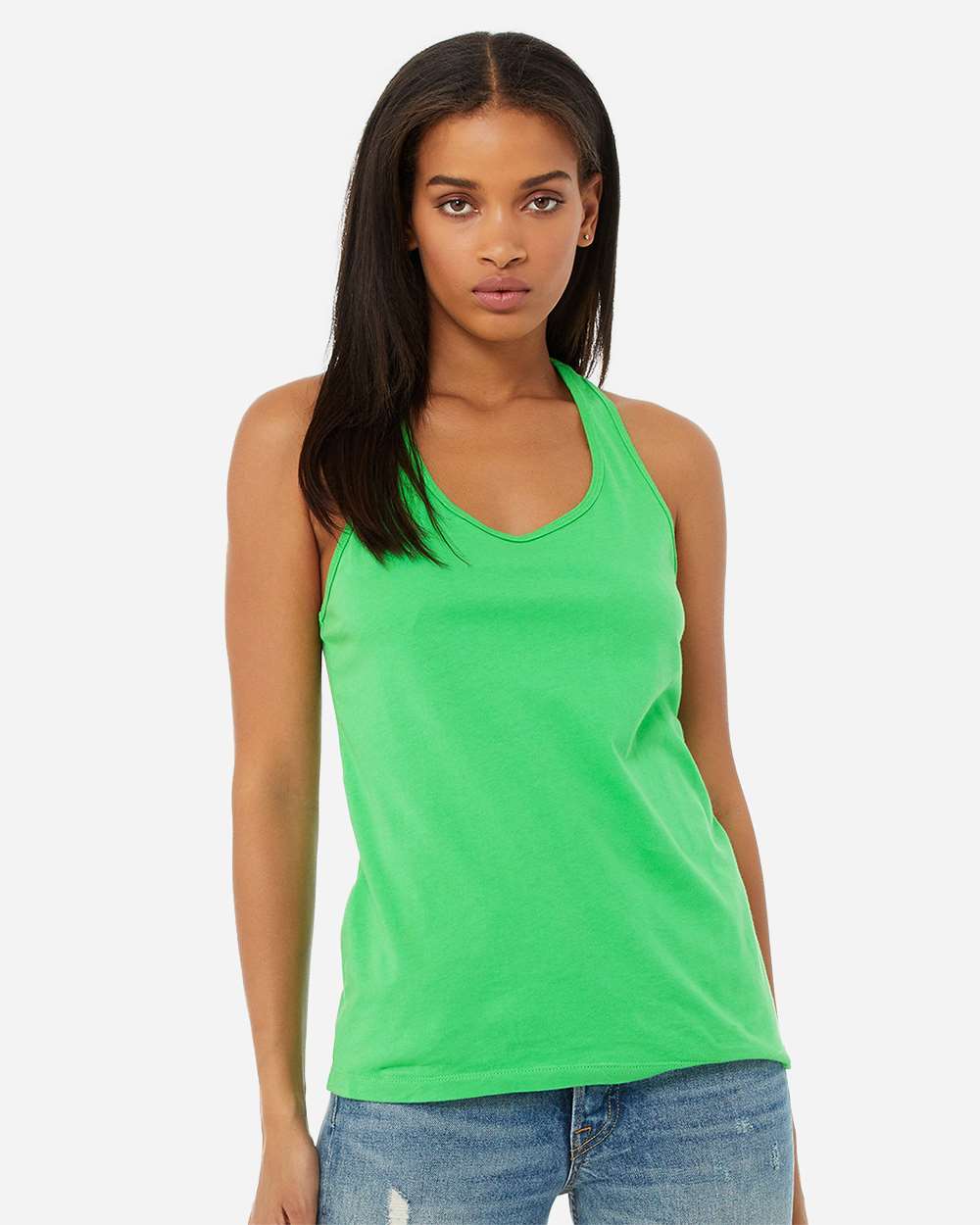 Women's Jersey Racerback Tank - OnModelFront - B33206543 - Synthetic Green