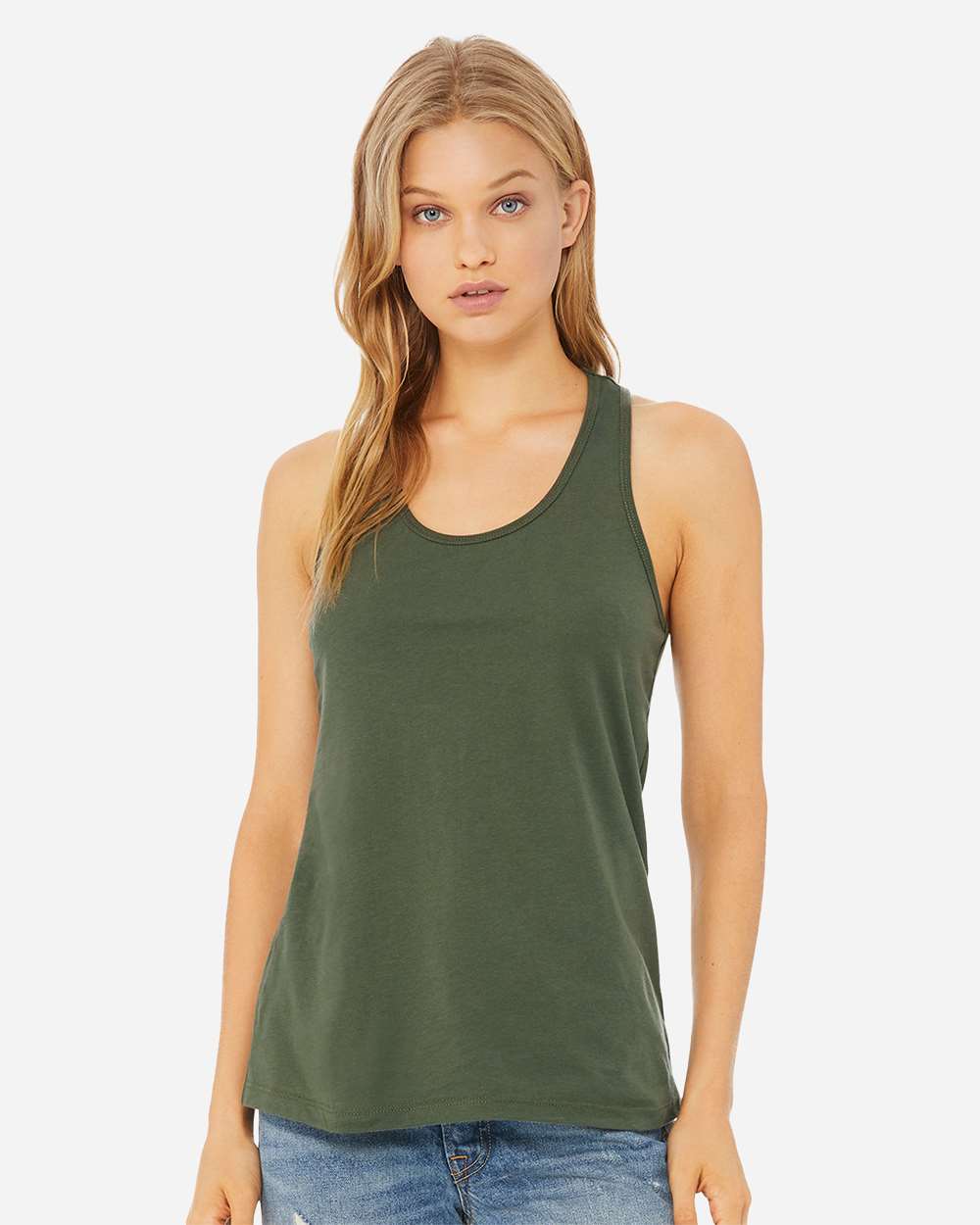 Women's Jersey Racerback Tank - OnModelFront - B33206933 - Military Green
