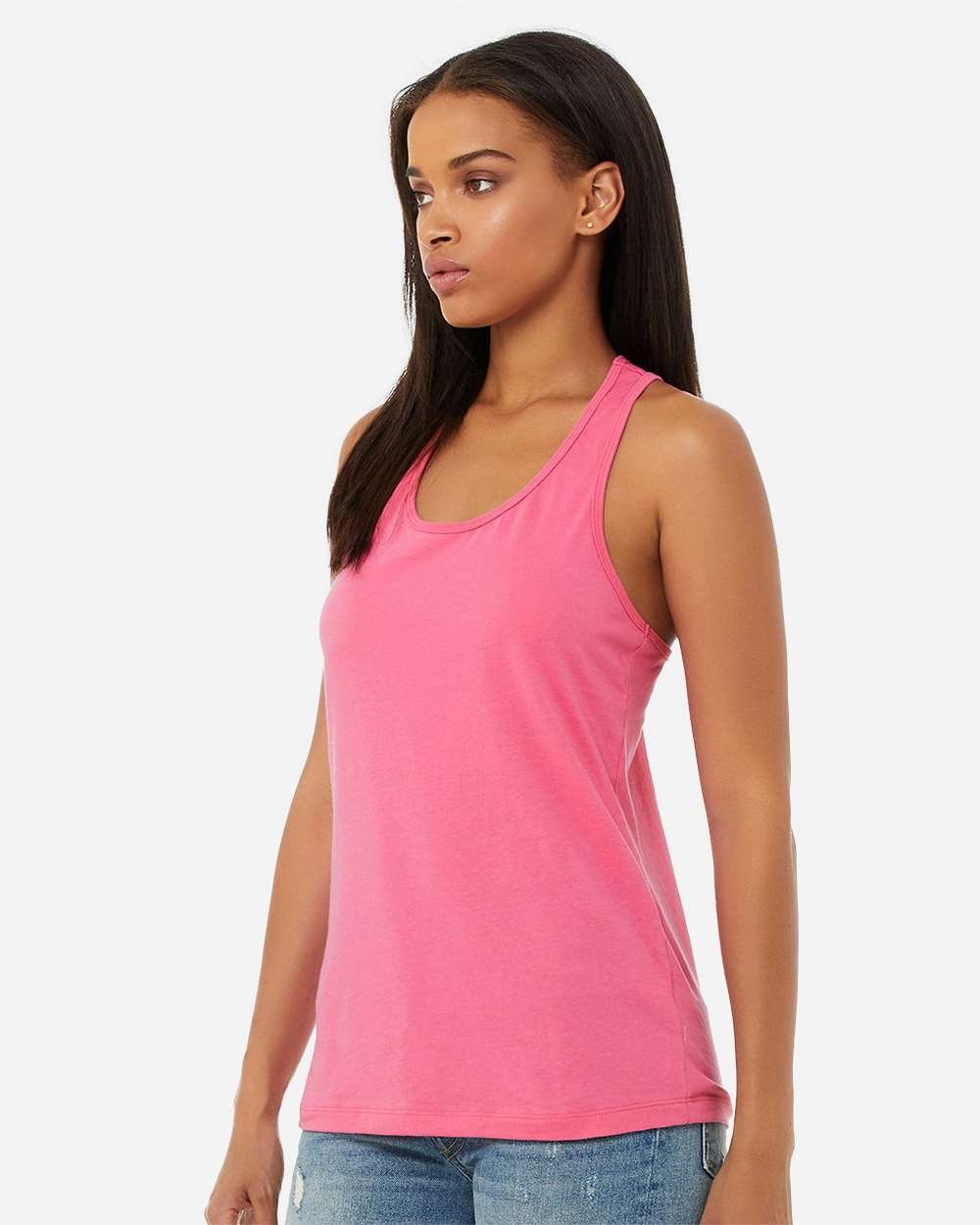 Women's Jersey Racerback Tank - OnModelSide - B33206303 - Charity Pink