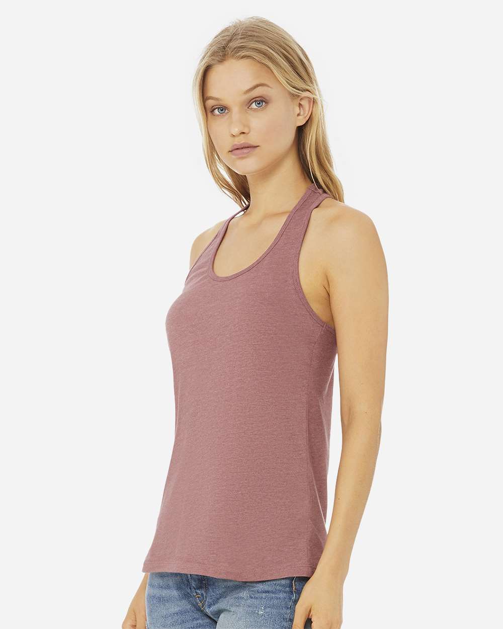 Women's Jersey Racerback Tank - OnModelSide - B33206333 - Heather Mauve