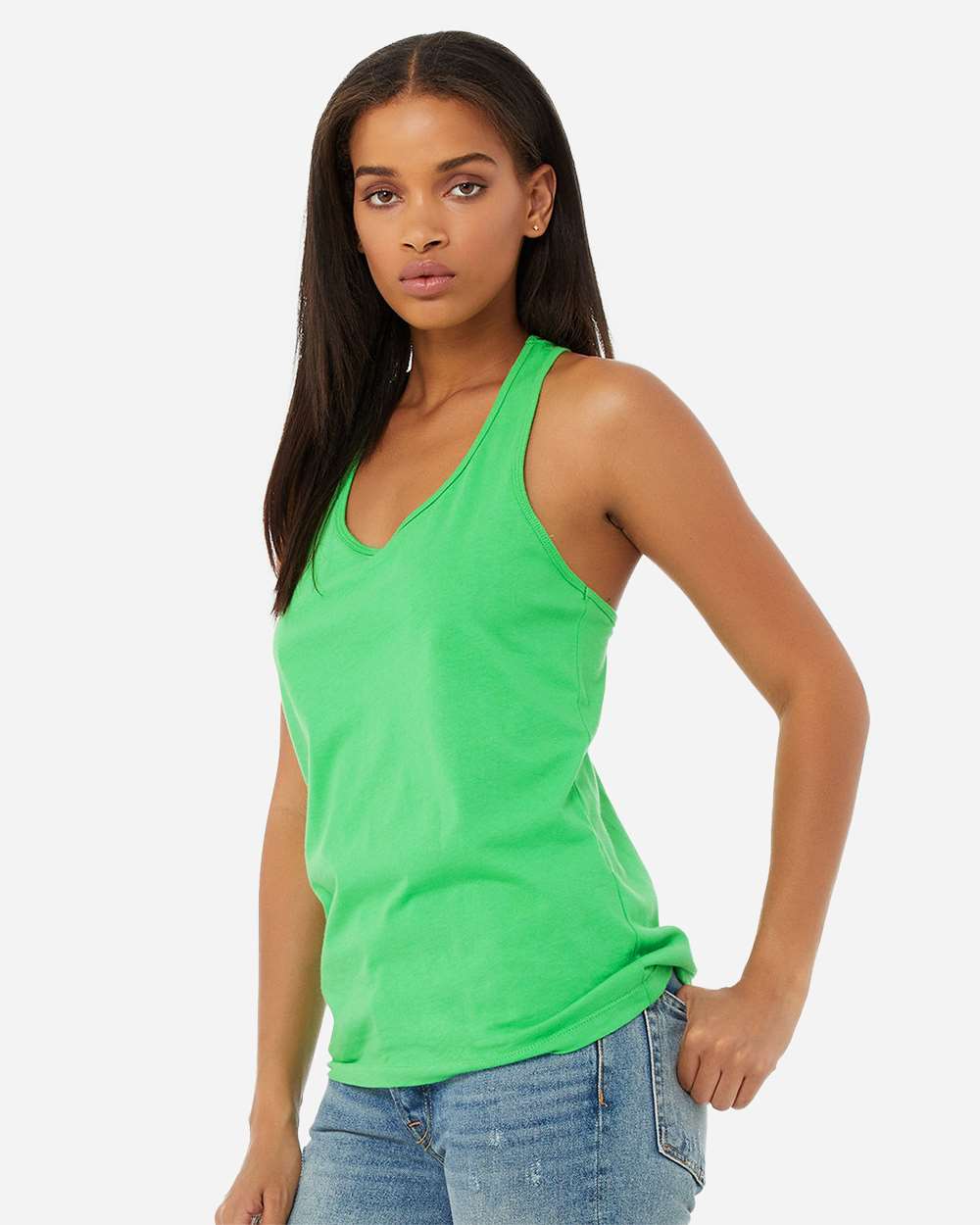 Women's Jersey Racerback Tank - OnModelSide - B33206543 - Synthetic Green