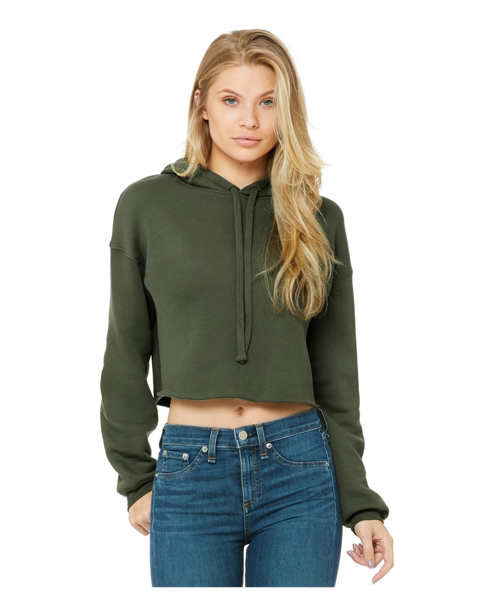 Women's Crop Fleece Hoodie - Front - B53106643 - Military Green