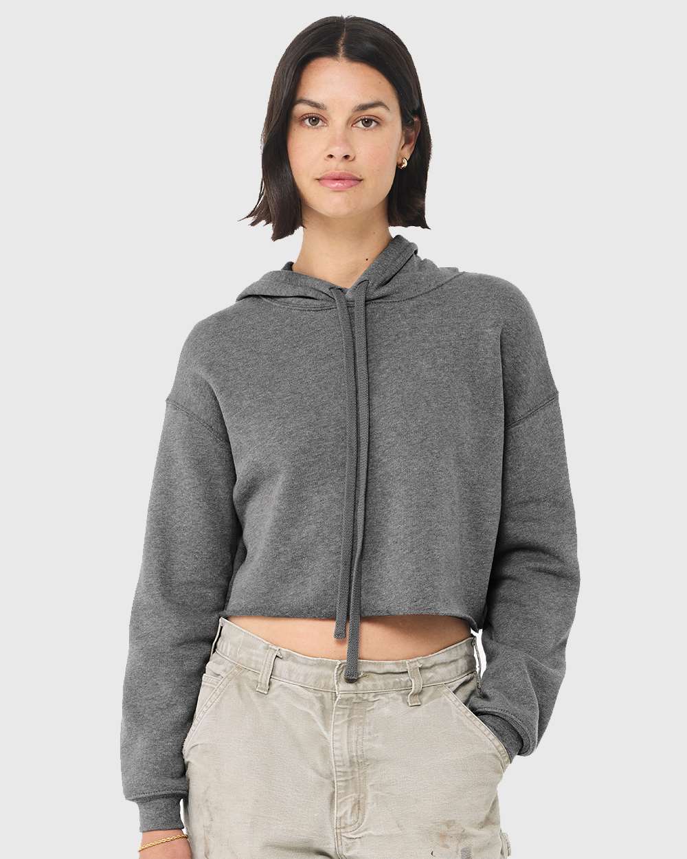 Women's Crop Fleece Hoodie - OnModelFront - B53106073 - Deep Heather