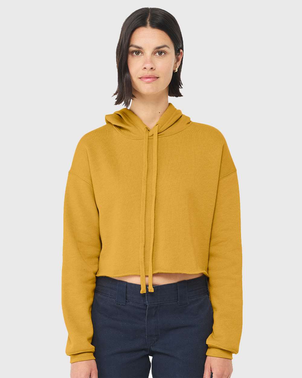 Women's Crop Fleece Hoodie - OnModelFront - B53106123 - Heather Mustard