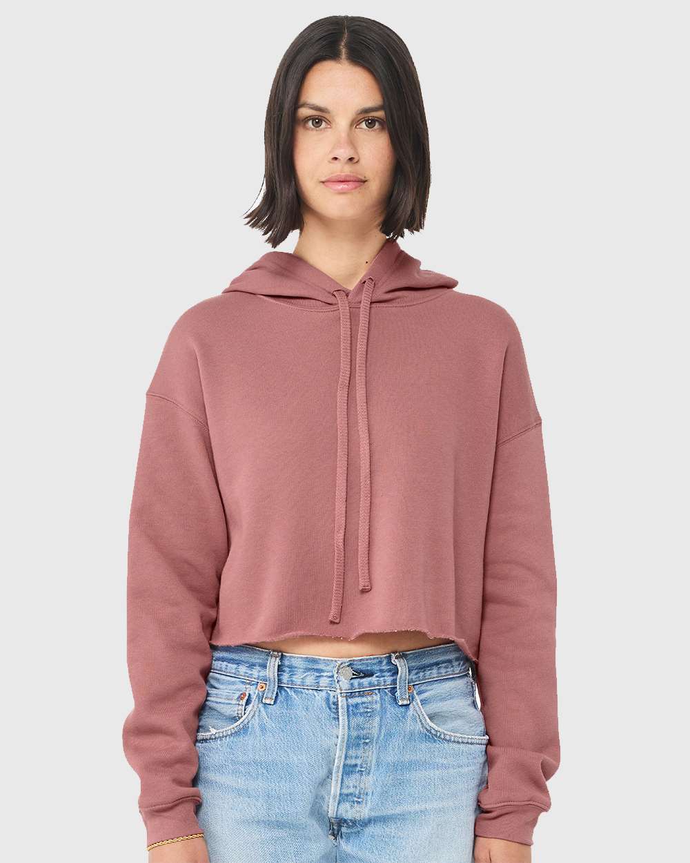 Women's Crop Fleece Hoodie - OnModelFront - B53106273 - Mauve