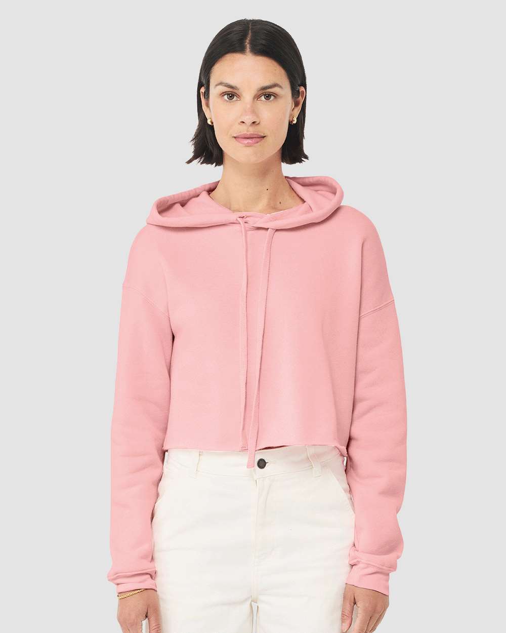 Women's Crop Fleece Hoodie - OnModelFront - B53106303 - Pink