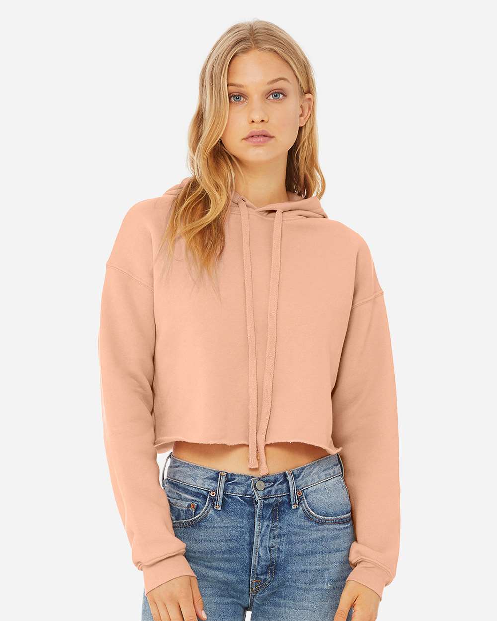 Women's Crop Fleece Hoodie - OnModelFront - B53106323 - Peach