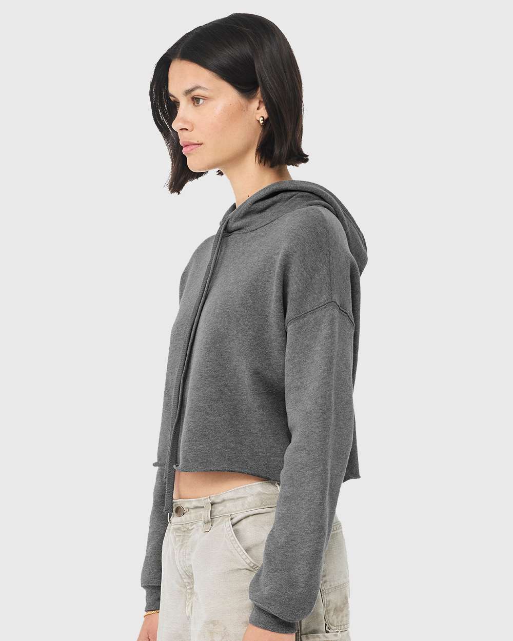 Women's Crop Fleece Hoodie - OnModelSide - B53106073 - Deep Heather