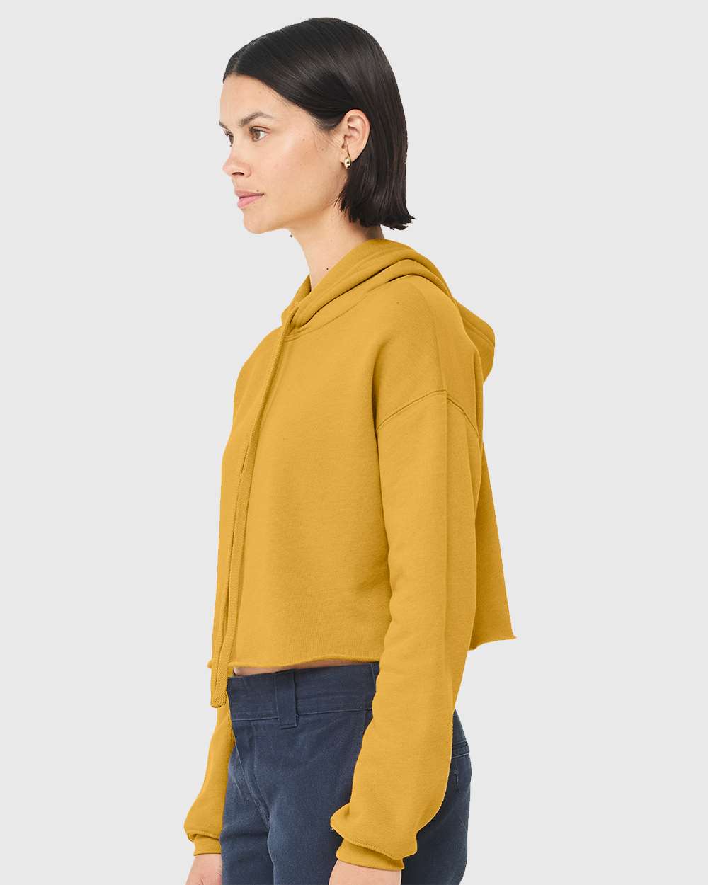 Women's Crop Fleece Hoodie - OnModelSide - B53106123 - Heather Mustard