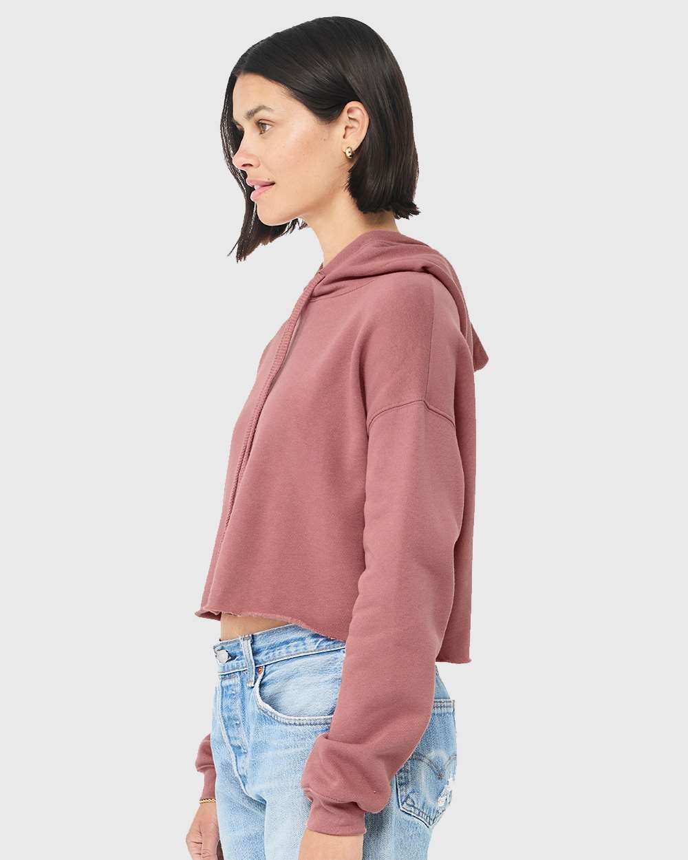 Women's Crop Fleece Hoodie - OnModelSide - B53106273 - Mauve