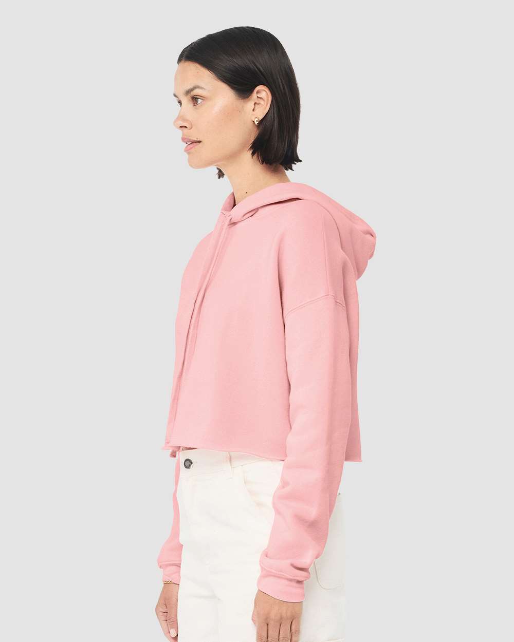 Women's Crop Fleece Hoodie - OnModelSide - B53106303 - Pink