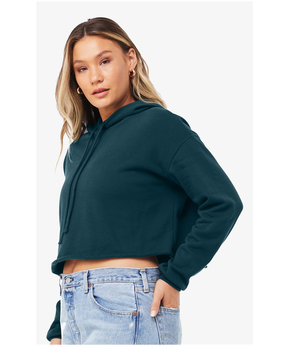 Women's Crop Fleece Hoodie - OnModelSide - B53106413 - Atlantic