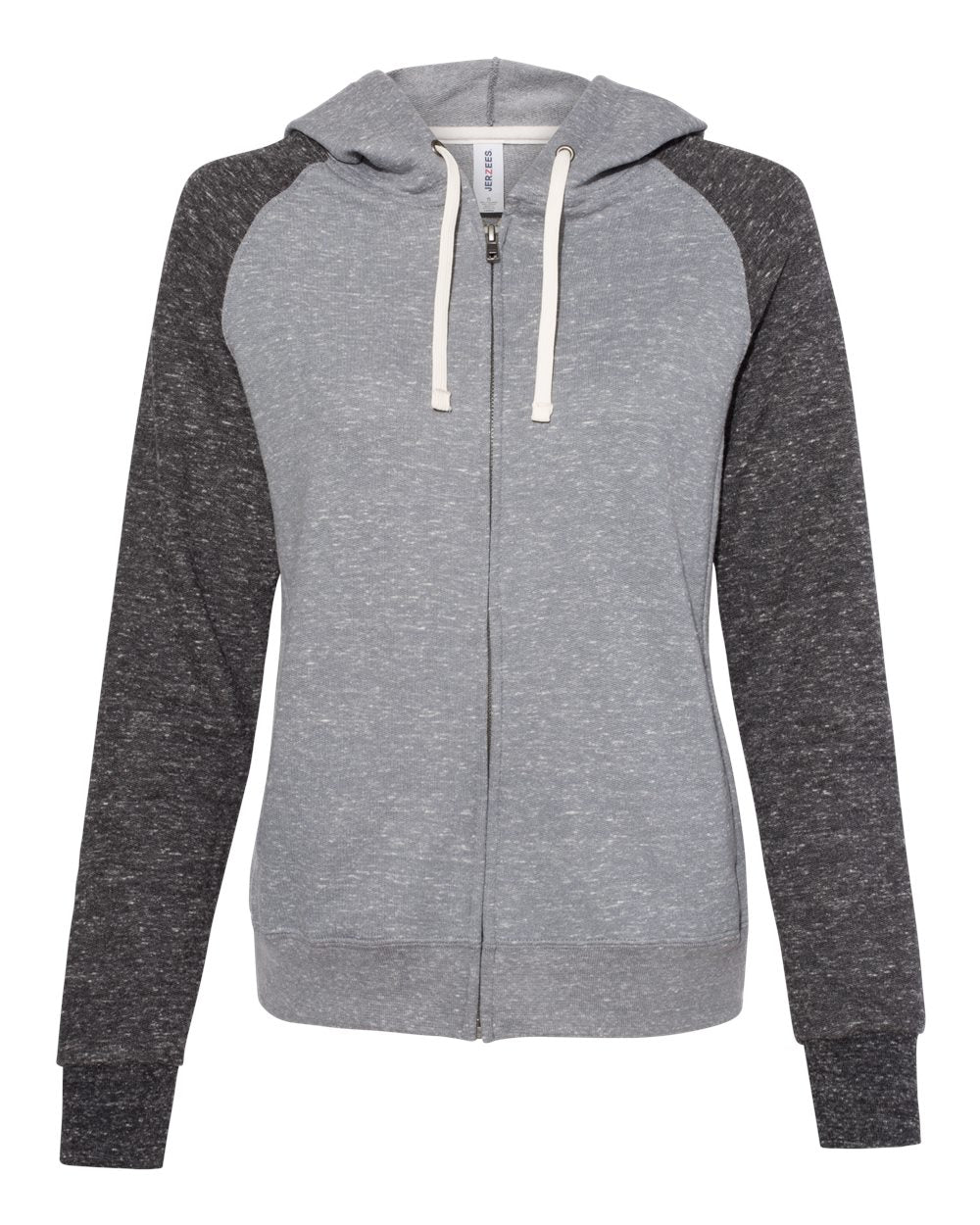 Women's Snow Heather French Terry Full-Zip Hooded Sweatshirt - Front - B50835583 - Charcoal/ Black Ink