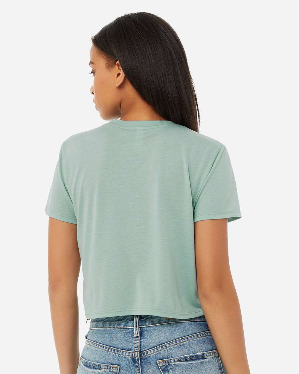 Women’s Flowy Crop Tee - OnModelBack - B22606253 - Dusty Blue
