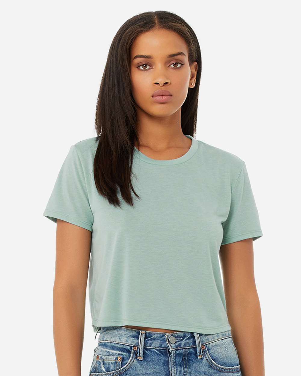 Women’s Flowy Crop Tee - OnModelFront - B22606253 - Dusty Blue