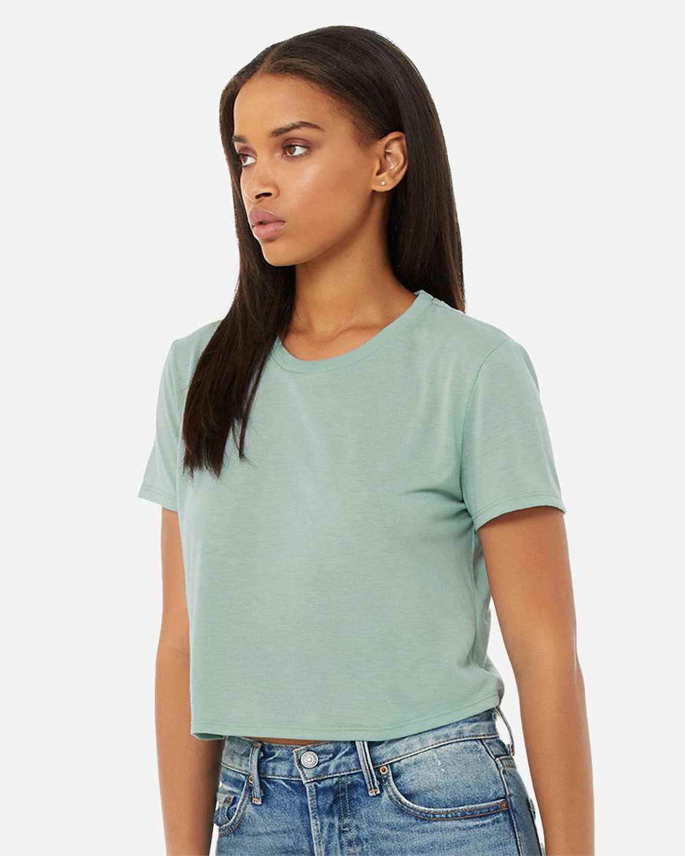 Women’s Flowy Crop Tee - OnModelSide - B22606253 - Dusty Blue