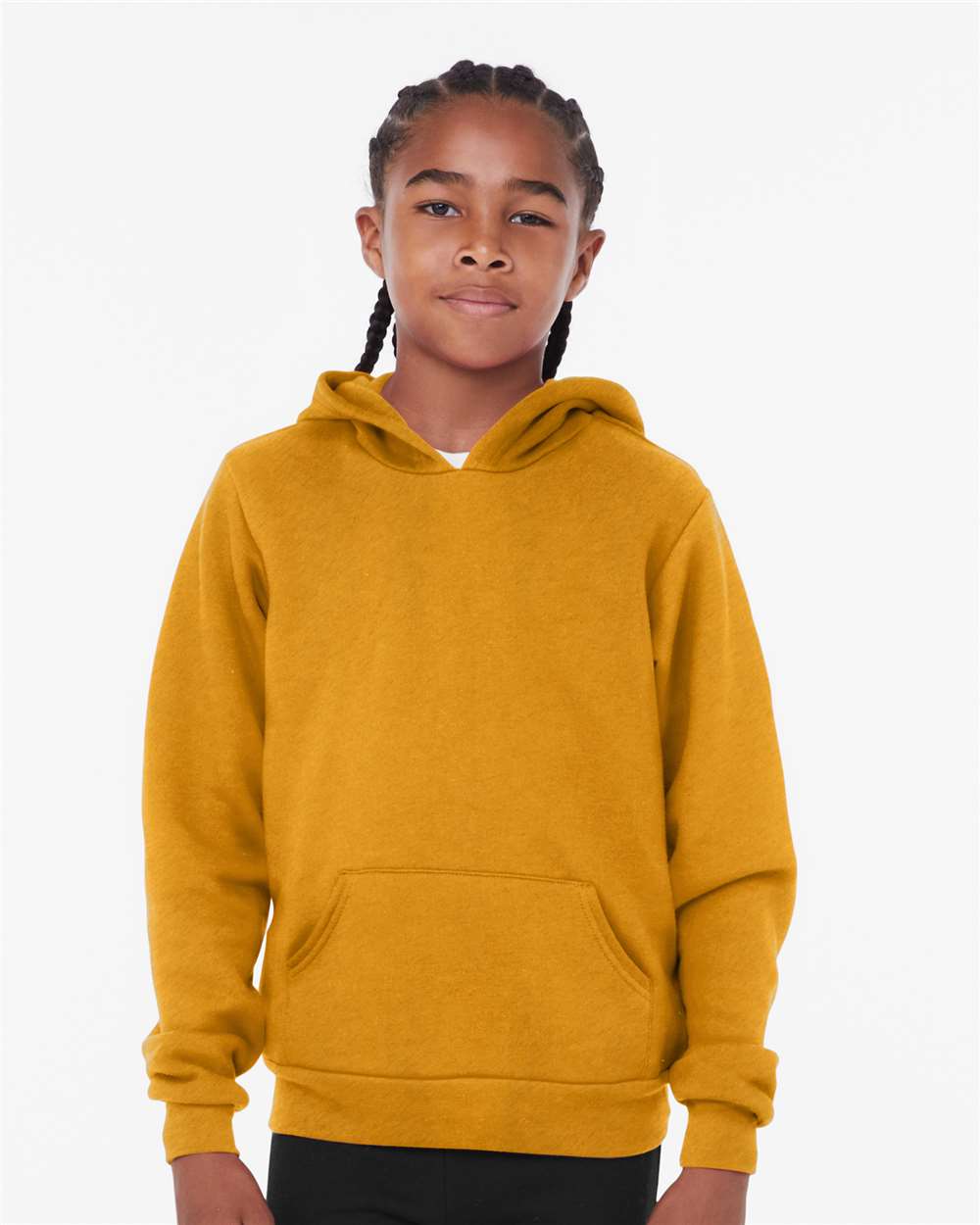 Youth Sponge Fleece Hoodie - OnModelFront - B22806123 - Heather Mustard