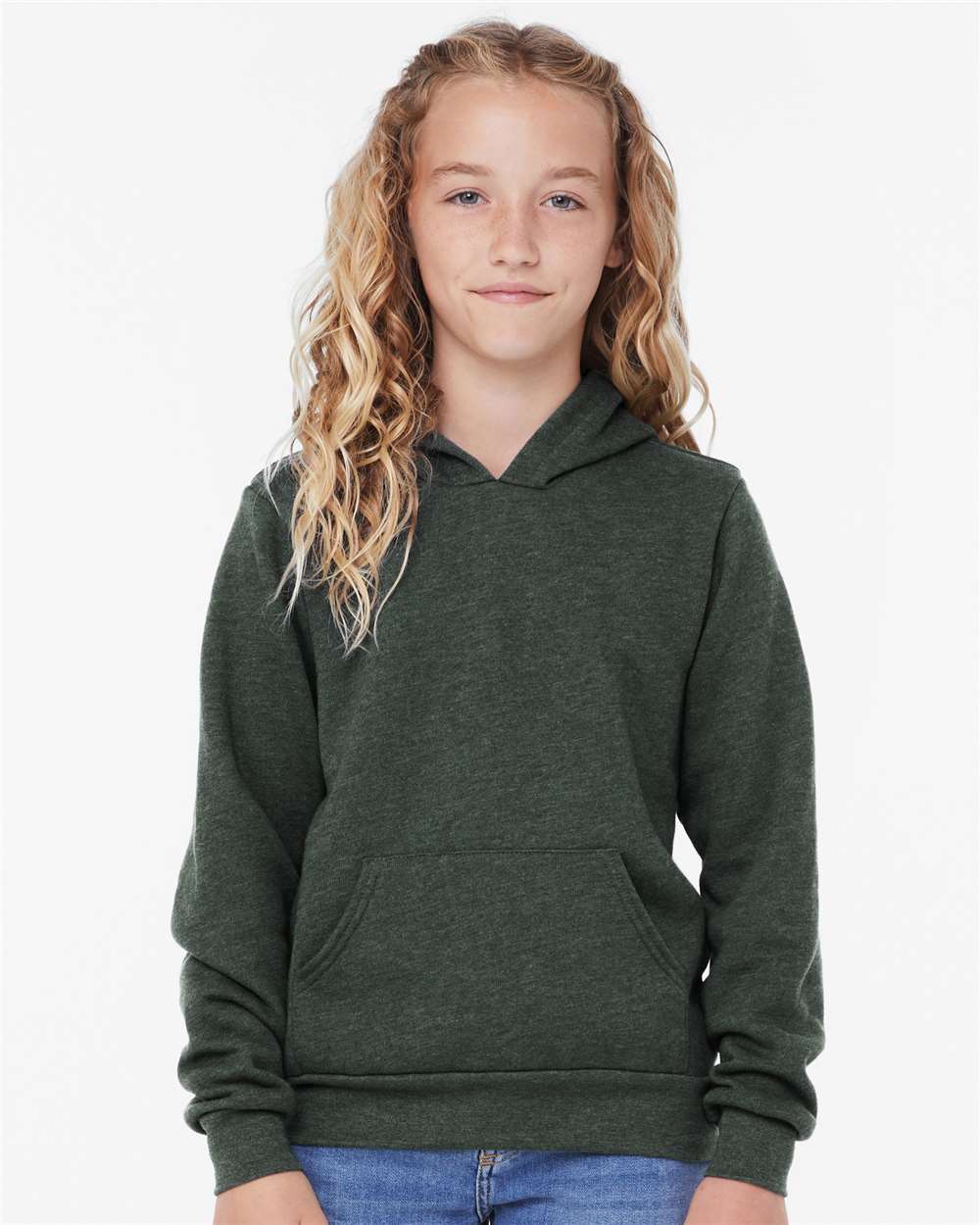 Youth Sponge Fleece Hoodie - OnModelFront - B22806543 - Heather Forest