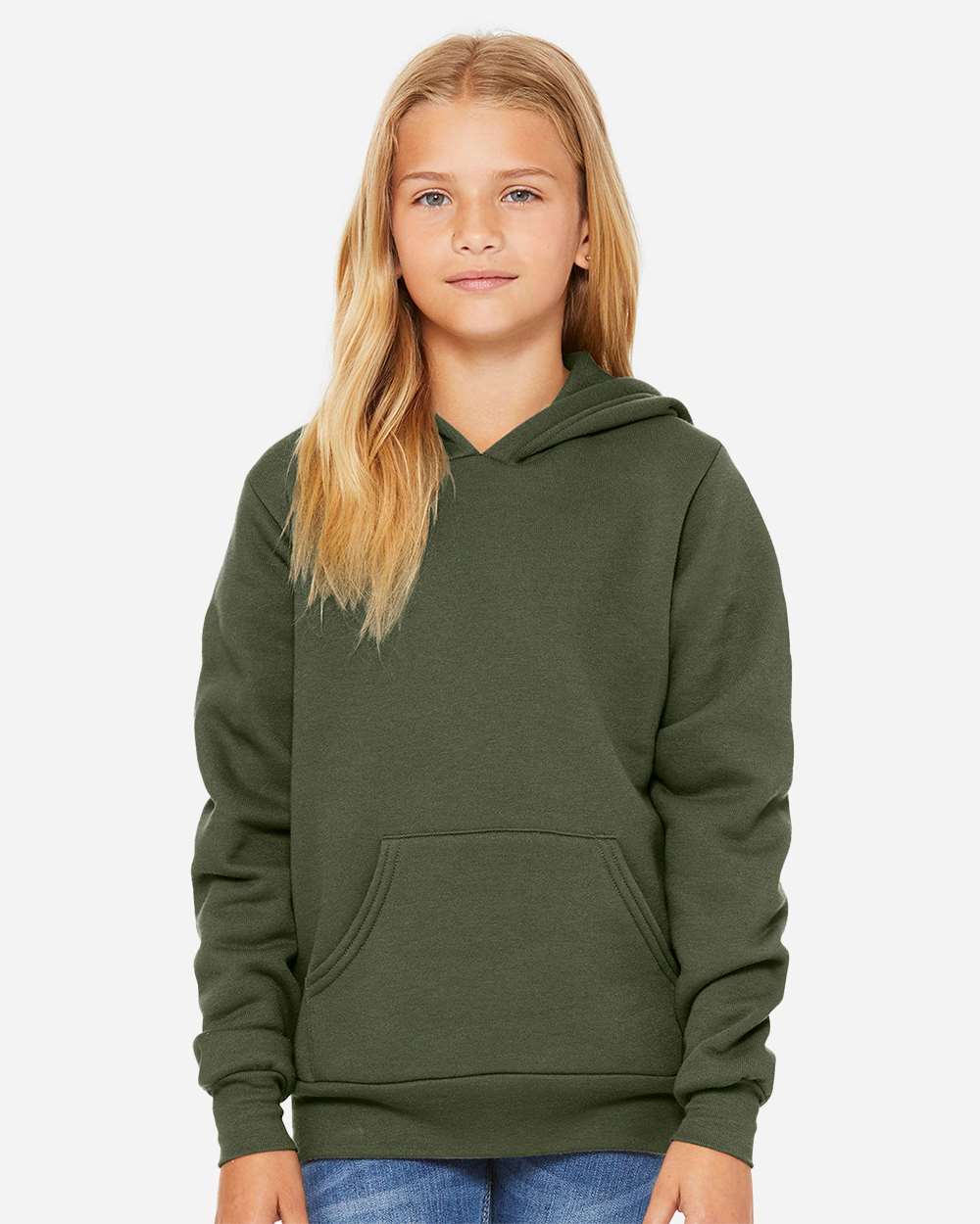 Youth Sponge Fleece Hoodie - OnModelFront - B22806643 - Military Green