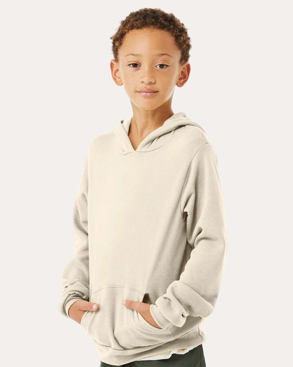 Youth Sponge Fleece Hoodie - OnModelSide - B22806243 - Natural