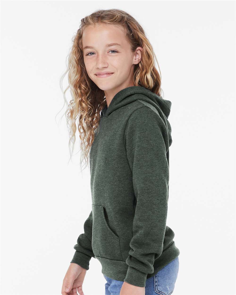 Youth Sponge Fleece Hoodie - OnModelSide - B22806543 - Heather Forest