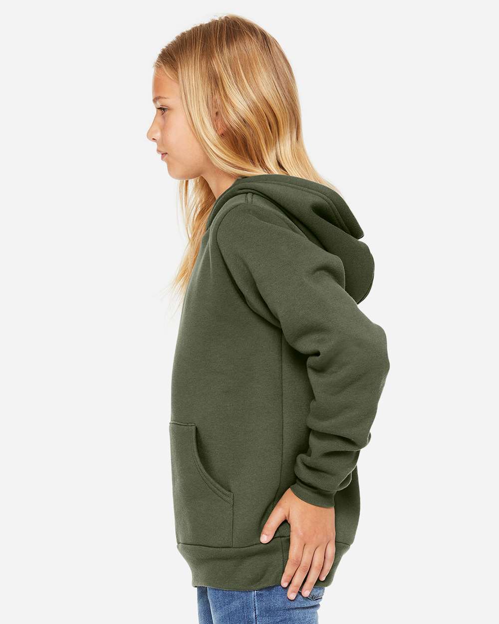 Youth Sponge Fleece Hoodie - OnModelSide - B22806643 - Military Green