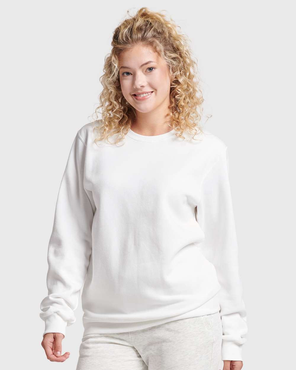 Unisex Eco™ Premium Blend Ring-Spun Crewneck Sweatshirt - OnModelFront - B12935002 - White