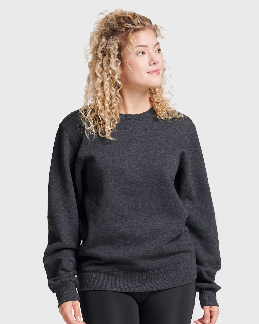 Unisex Eco™ Premium Blend Ring-Spun Crewneck Sweatshirt - OnModelFront - B12935103 - Black Ink Heather