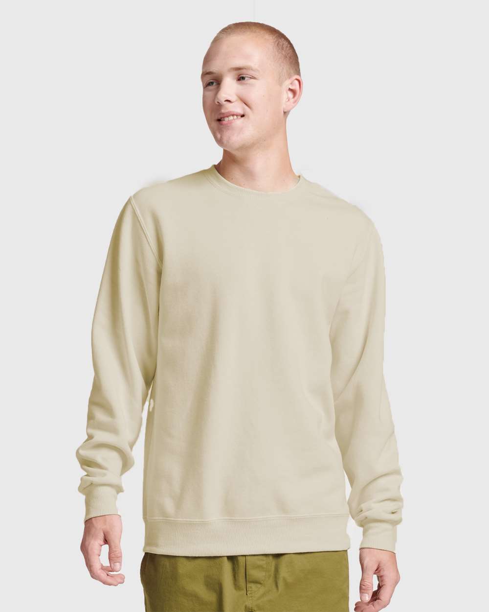Unisex Eco™ Premium Blend Ring-Spun Crewneck Sweatshirt - OnModelFront - B12935232 - Sweet Cream Heather