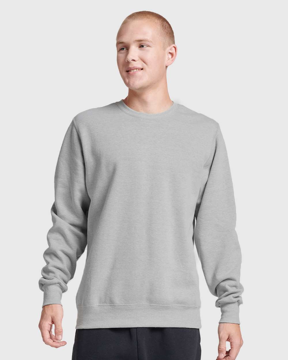 Unisex Eco™ Premium Blend Ring-Spun Crewneck Sweatshirt - OnModelFront - B12935352 - Frost Grey Heather