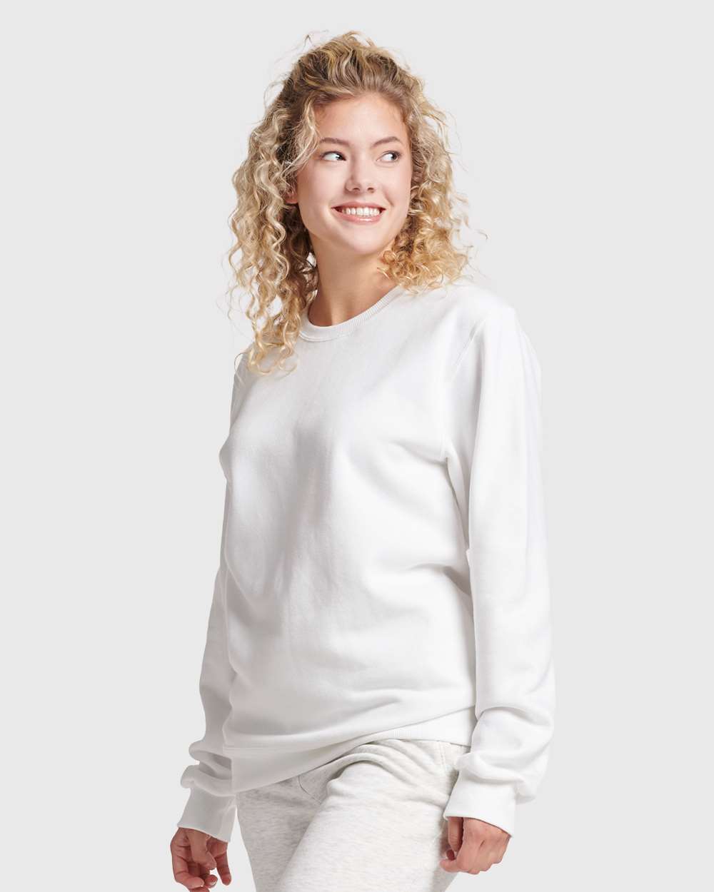 Unisex Eco™ Premium Blend Ring-Spun Crewneck Sweatshirt - OnModelSide - B12935002 - White