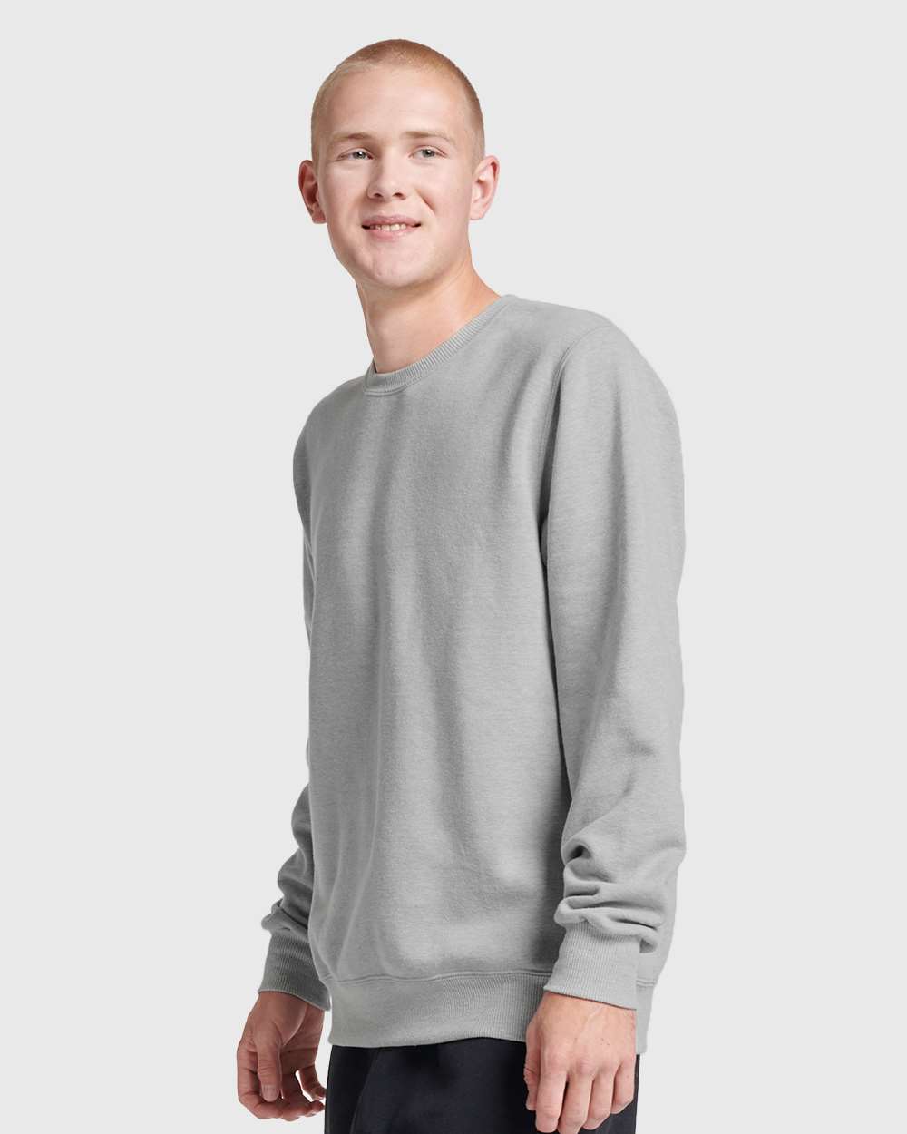 Unisex Eco™ Premium Blend Ring-Spun Crewneck Sweatshirt - OnModelSide - B12935352 - Frost Grey Heather