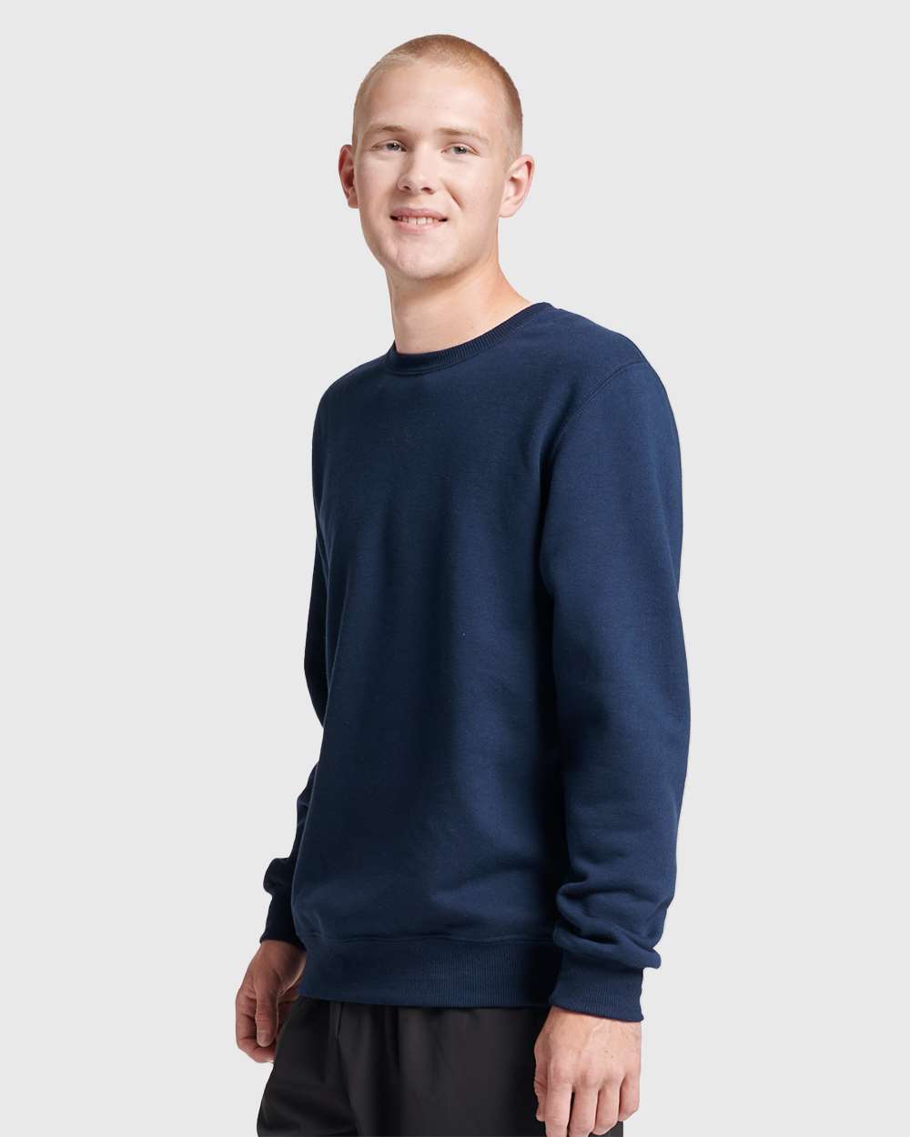 Unisex Eco™ Premium Blend Ring-Spun Crewneck Sweatshirt - OnModelSide - B12935653 - J. Navy