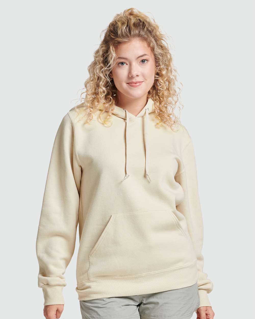 Unisex Eco™ Premium Blend Ring-Spun Hooded Sweatshirt - OnModelFront - B12235243 - Putty