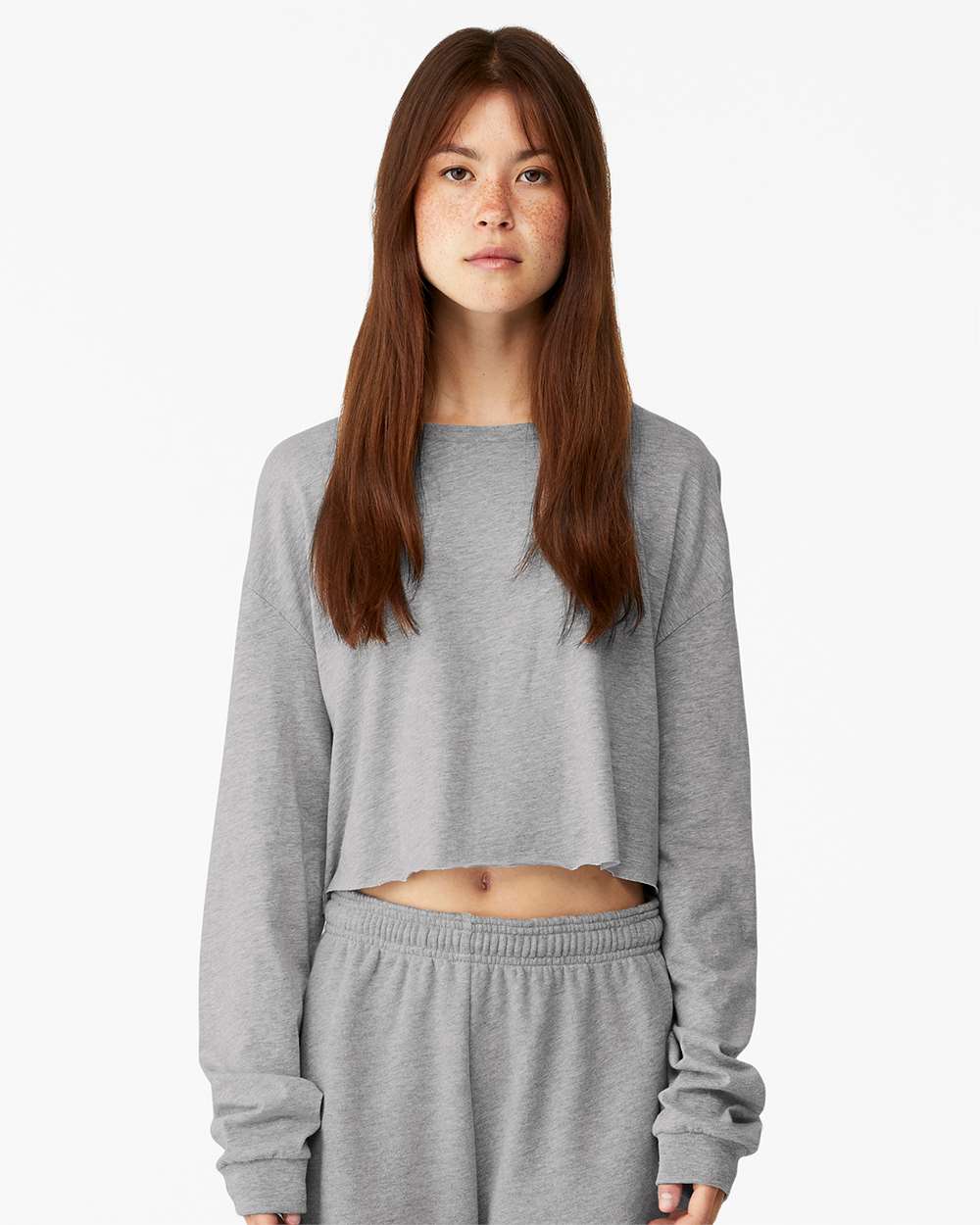 Women's FWD Fashion Crop Long Sleeve Tee - OnModelFront - B10306093 - Athletic Heather